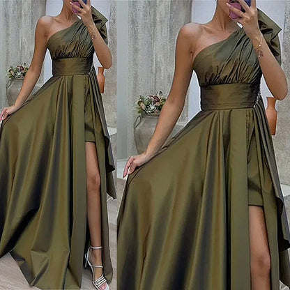 Spring Summer Women Clothing Diagonal Collar Strapless High Waist Irregular Asymmetric Dress Dress for Women