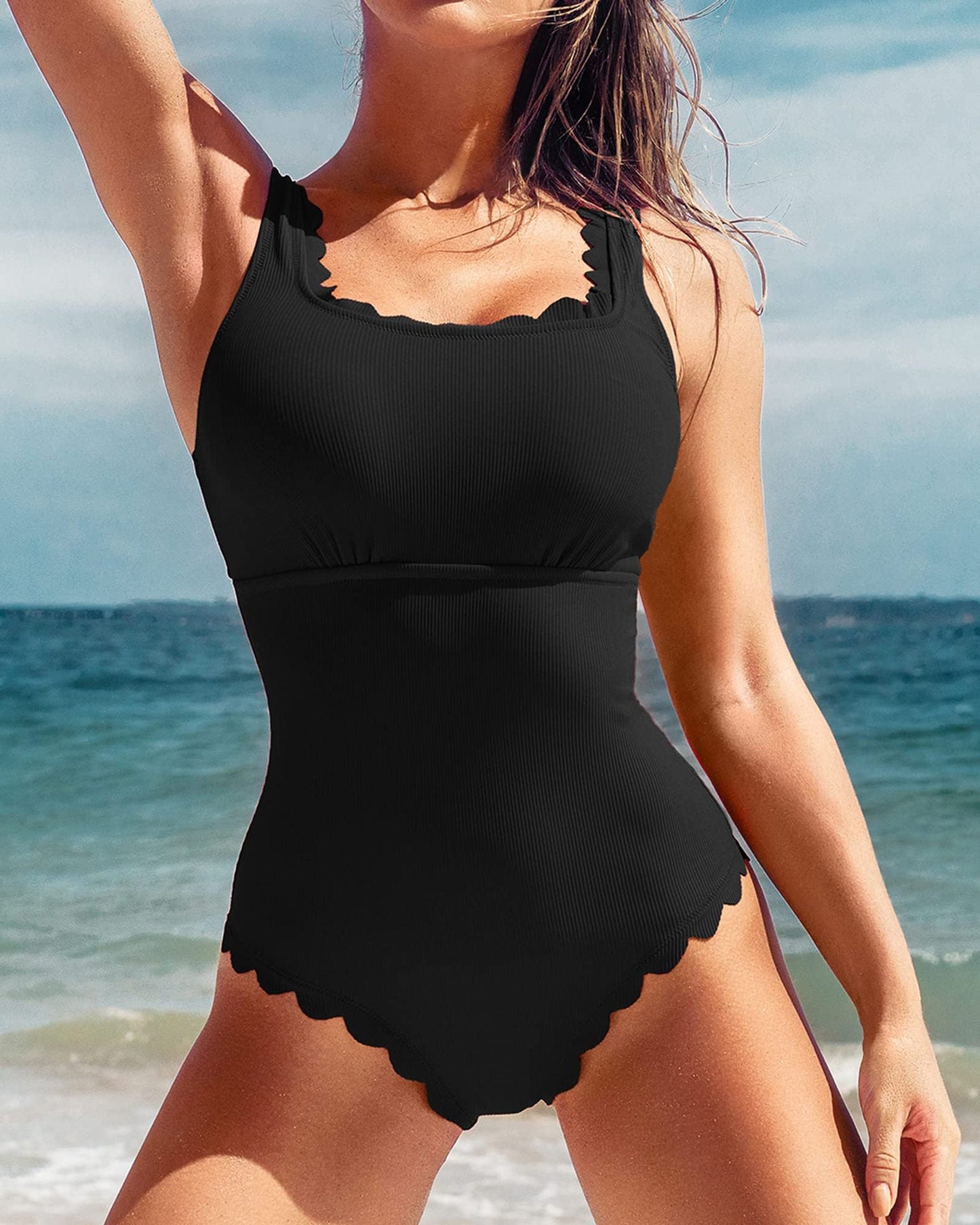 Cut Floral Conservative Solid Color One Piece Swimsuit Women Bikini Swimsuit