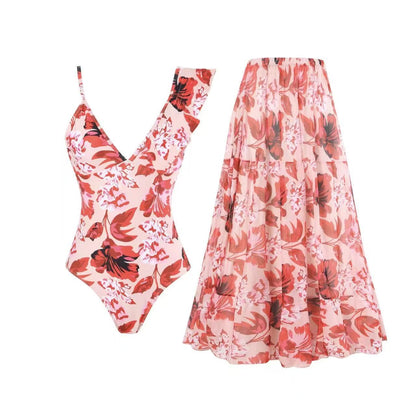 Bikini Two Piece Swimsuit Women Digital Printing Ruffled Bikini