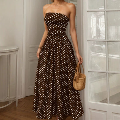 Summer Polka Dot Tube Top Dress Women Slim Fit A line Dress