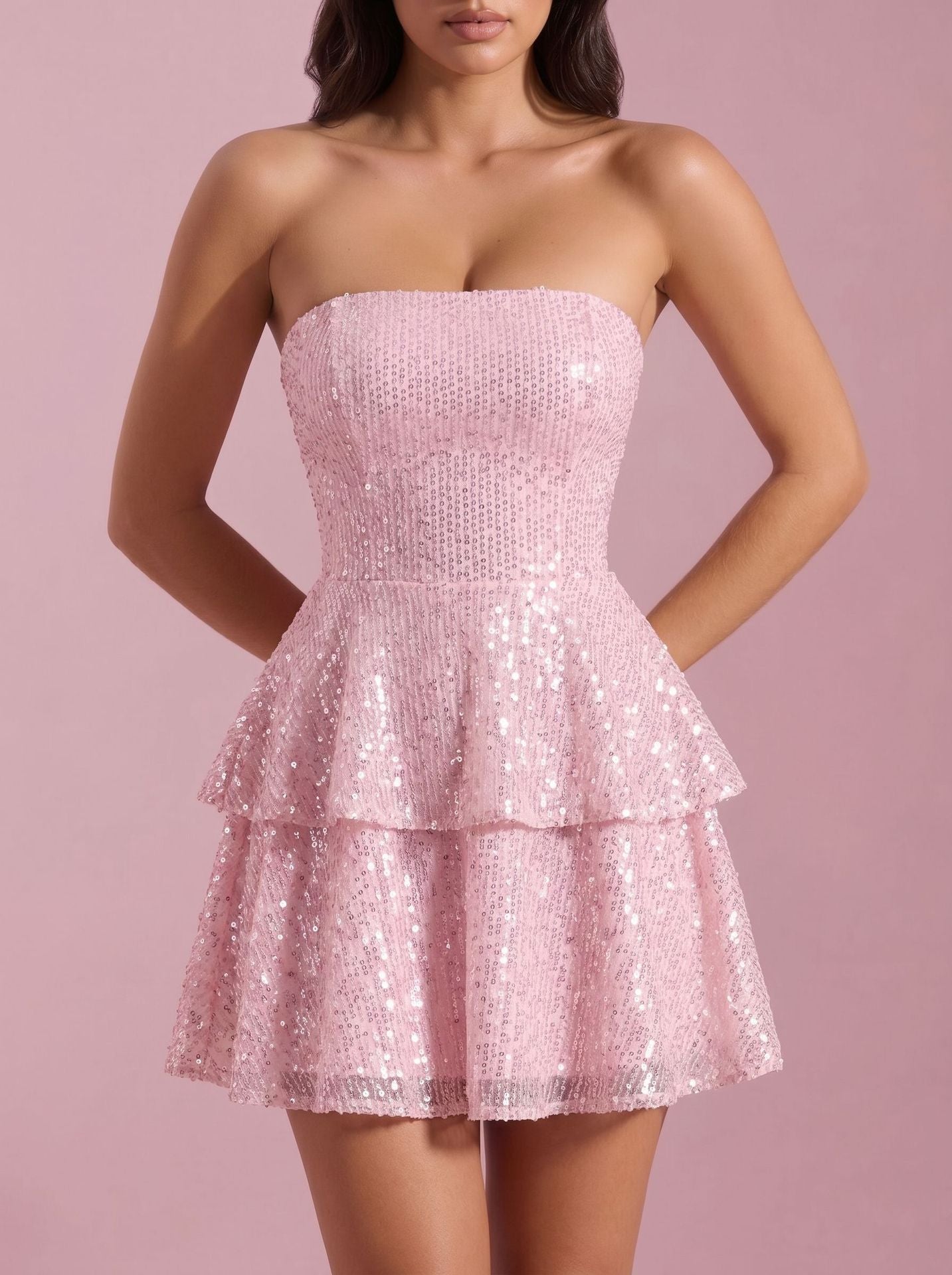 Women Clothing Sexy Sequined Jumpsuit Bow Dress Cocktail Evening Dress