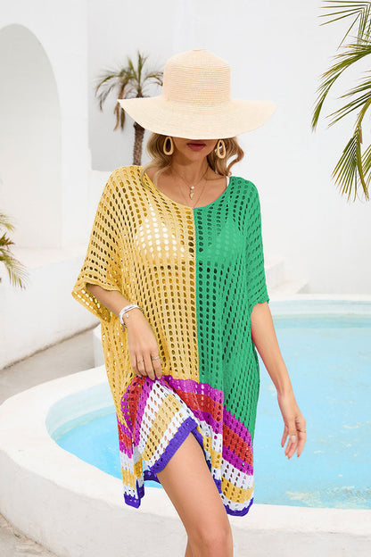 Summer Women Patchwork Cutout out Beach Dress Loose Beach Cover Up Women