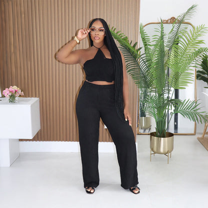 Women Clothing Two Piece Sets Pants Women Clothing Solid Color Trousers Camisole Two Piece Sets