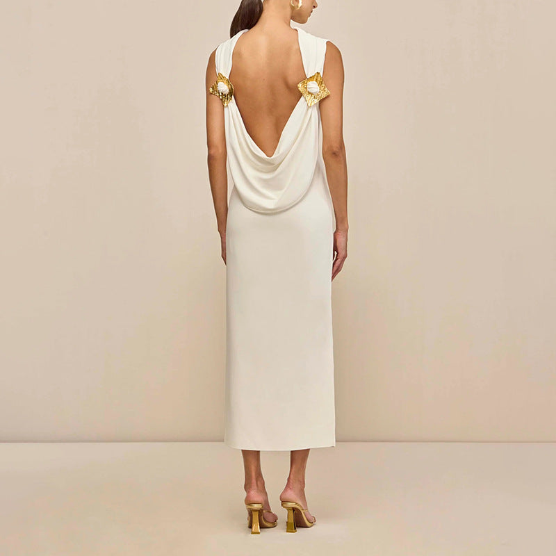 Sexy Lightly Mature Sexy Backless Dress Autumn French Waist Dress Women