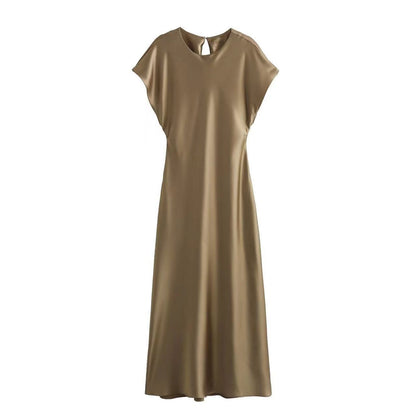 Satin Dress Satin Sleeveless Dress Casual Solid Color V neck Silk Satin Midi Dress