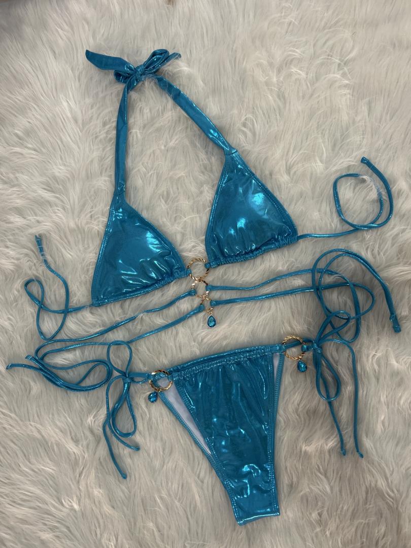 Swimwear Crystal Diamond Solid Color Bikini Women Strap Split Triangle Cup Swimsuit Swimwear