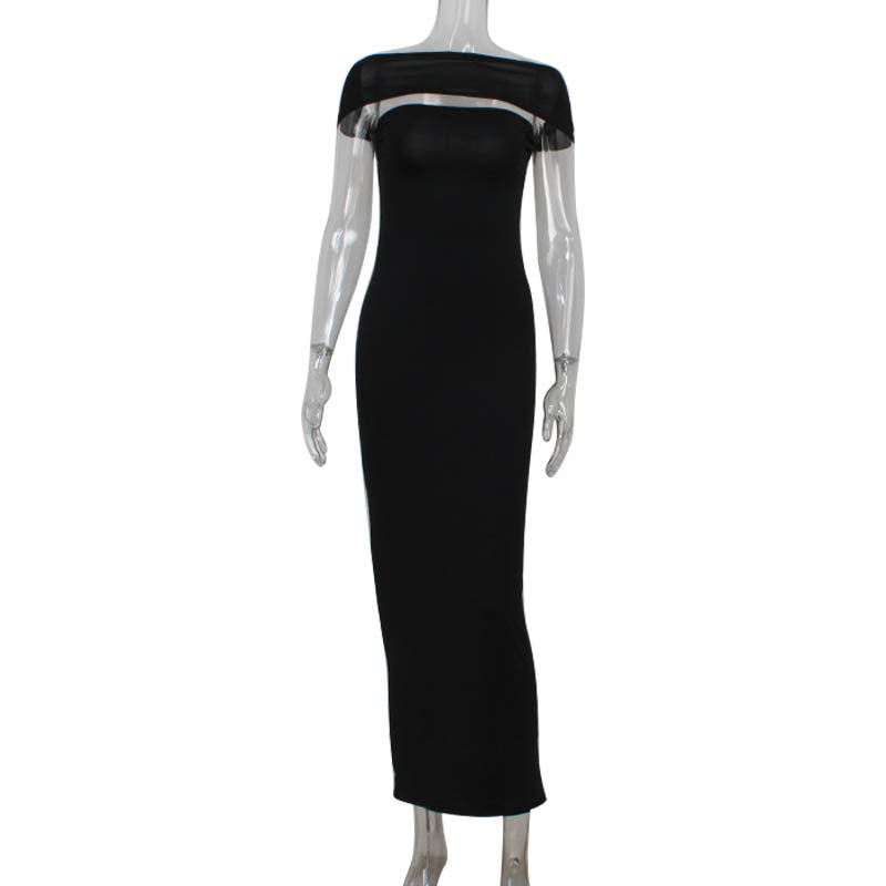 Women Clothing off the Shoulder Collar Wrapped Chest Backless Solid Color Tight Sheath Dress
