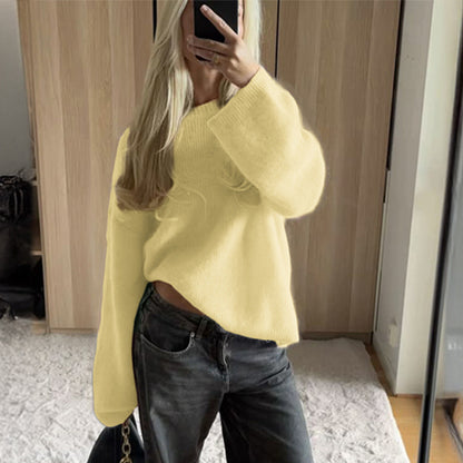 Solid Color Long Sleeved Woolen Sweaters Women Clothing Autumn Winter