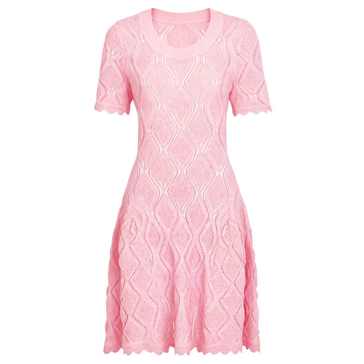 Summer Ladies Internet Popular Slim Fitting Slimming Short Sleeve Embroidered Hollow Out Cutout Dress Women