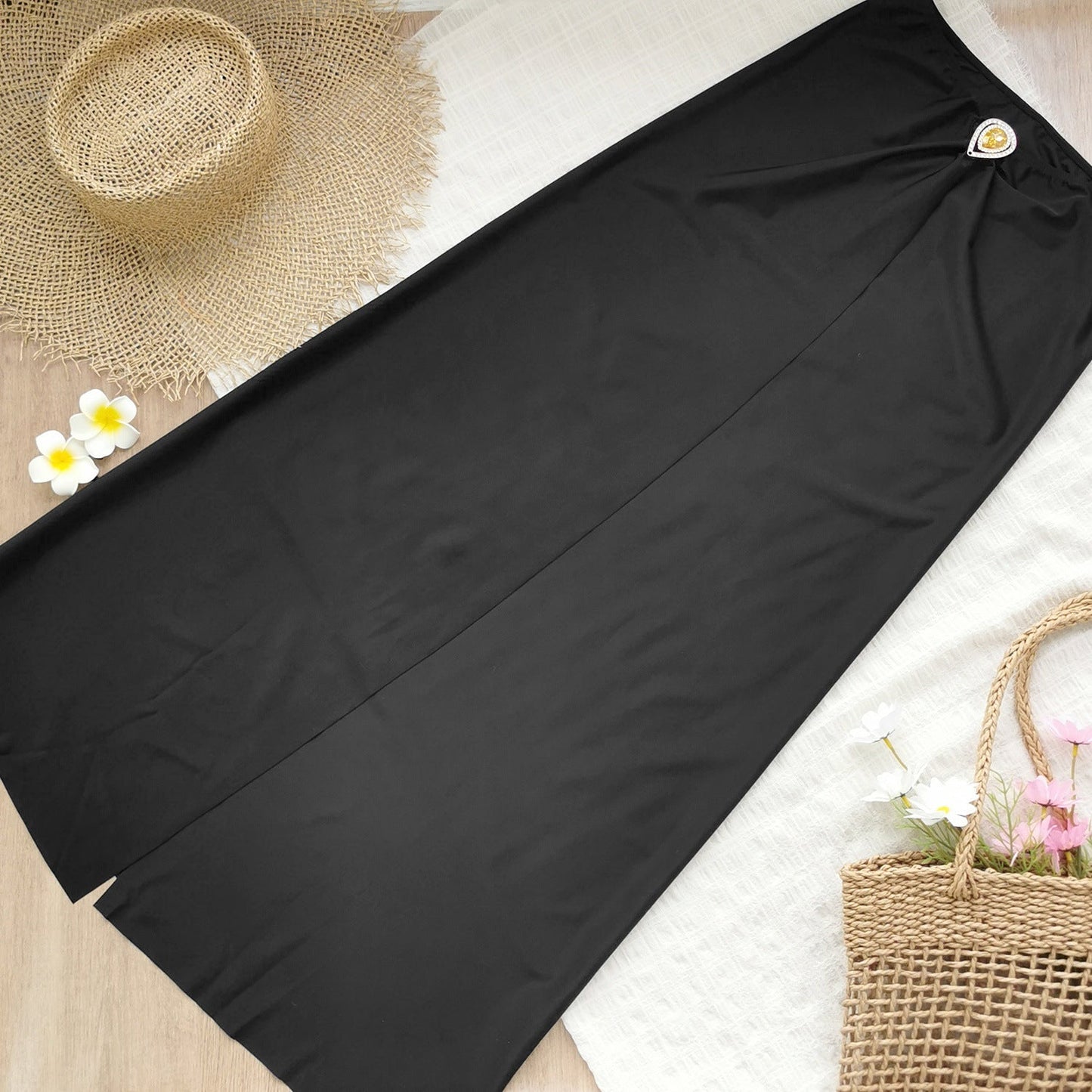 Pure Black Tube Top Halter Strap Sexy Backless High Waist Bikini Sexy Split Swimsuit