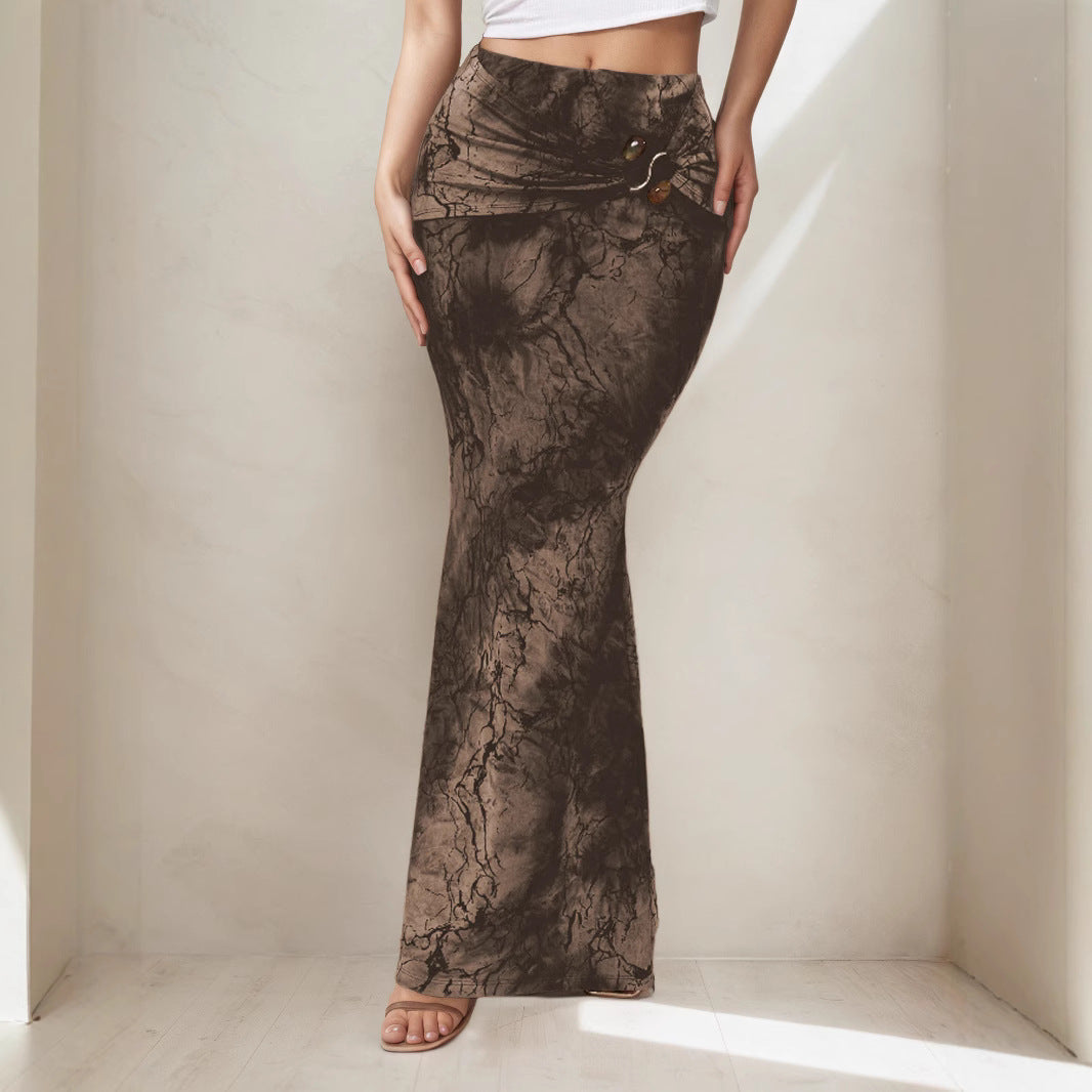 Retro Print Skirt Summer Niche Characteristic Sexy Slim Sheath Dress