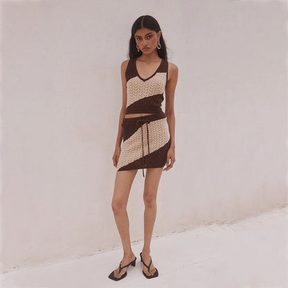 Women Sexy Hollow Out Cutout Striped Beach Dress Bikini Swimsuit Blouse Sun Proof Set