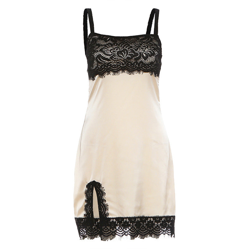 Summer Fashionable Women Clothing Sexy Low Collar Slim Strap Stitching Lace Dress Women