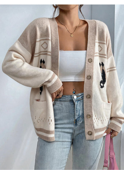 Fashionable Knitted Cardigan Women Autumn Winter Loose Idle Brocade Sweater Coat Long Sleeved Top