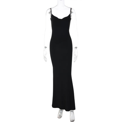 Summer Sequined Butterfly Decoration Solid Color Sexy Suspenders Backless Dress