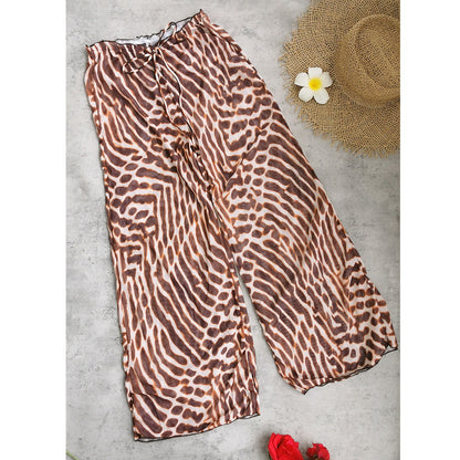 Women Three Point Bikini Mesh Trousers Leopard Print Printed Sexy Backless Split Swimsuit
