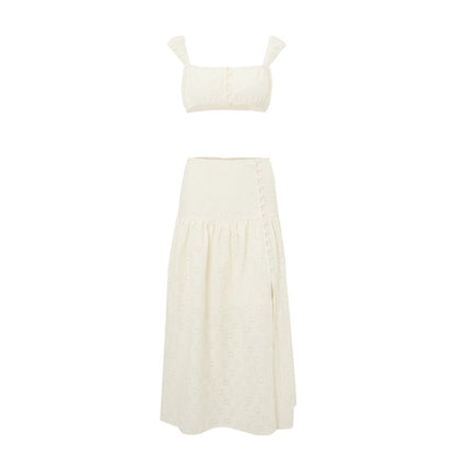 Summer French Short Slimming Cropped Outfit Sling Top Beach Vacation Skirt Two Piece Sets Women
