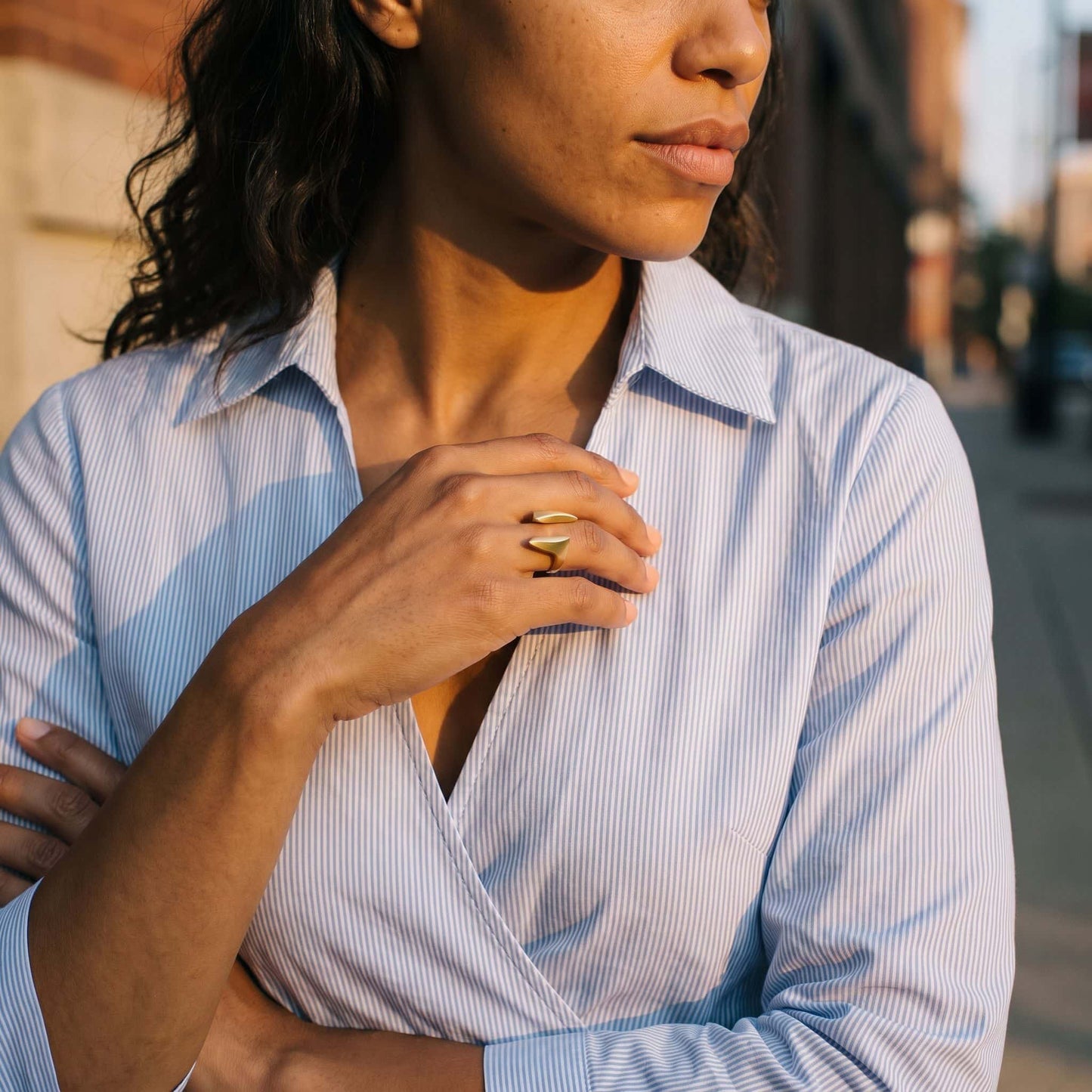 Double Petal Brass Statement Ring for Women | Umbo