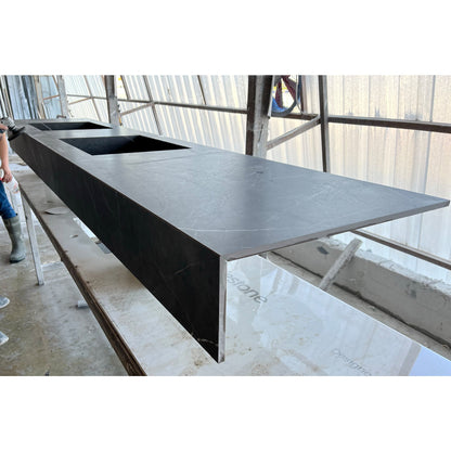 Engineered Porcelain Pietra Grey Handcrafted Wall Double Sink