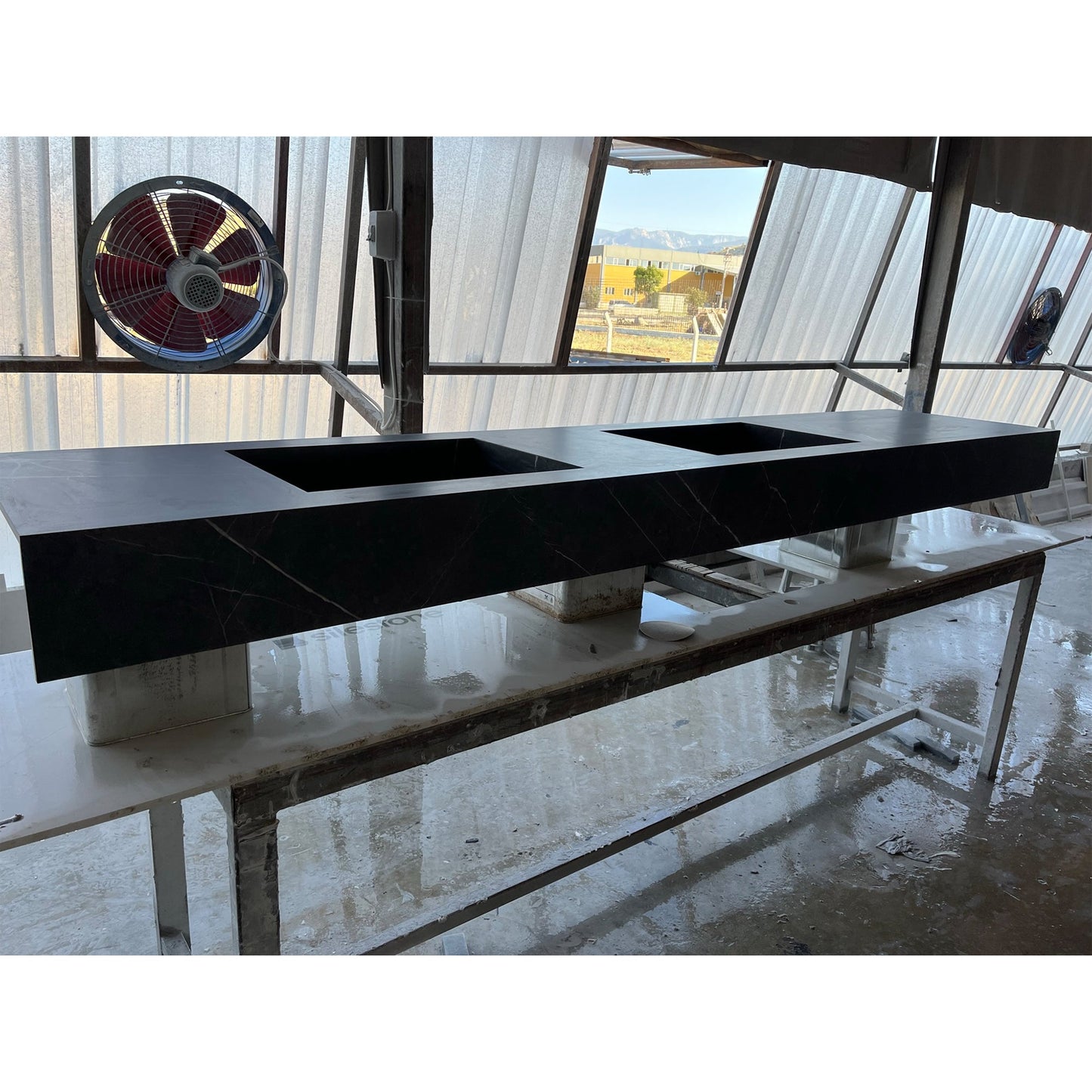 Engineered Porcelain Pietra Grey Handcrafted Wall Double Sink