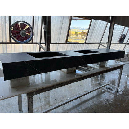 Engineered Porcelain Pietra Grey Handcrafted Wall Double Sink