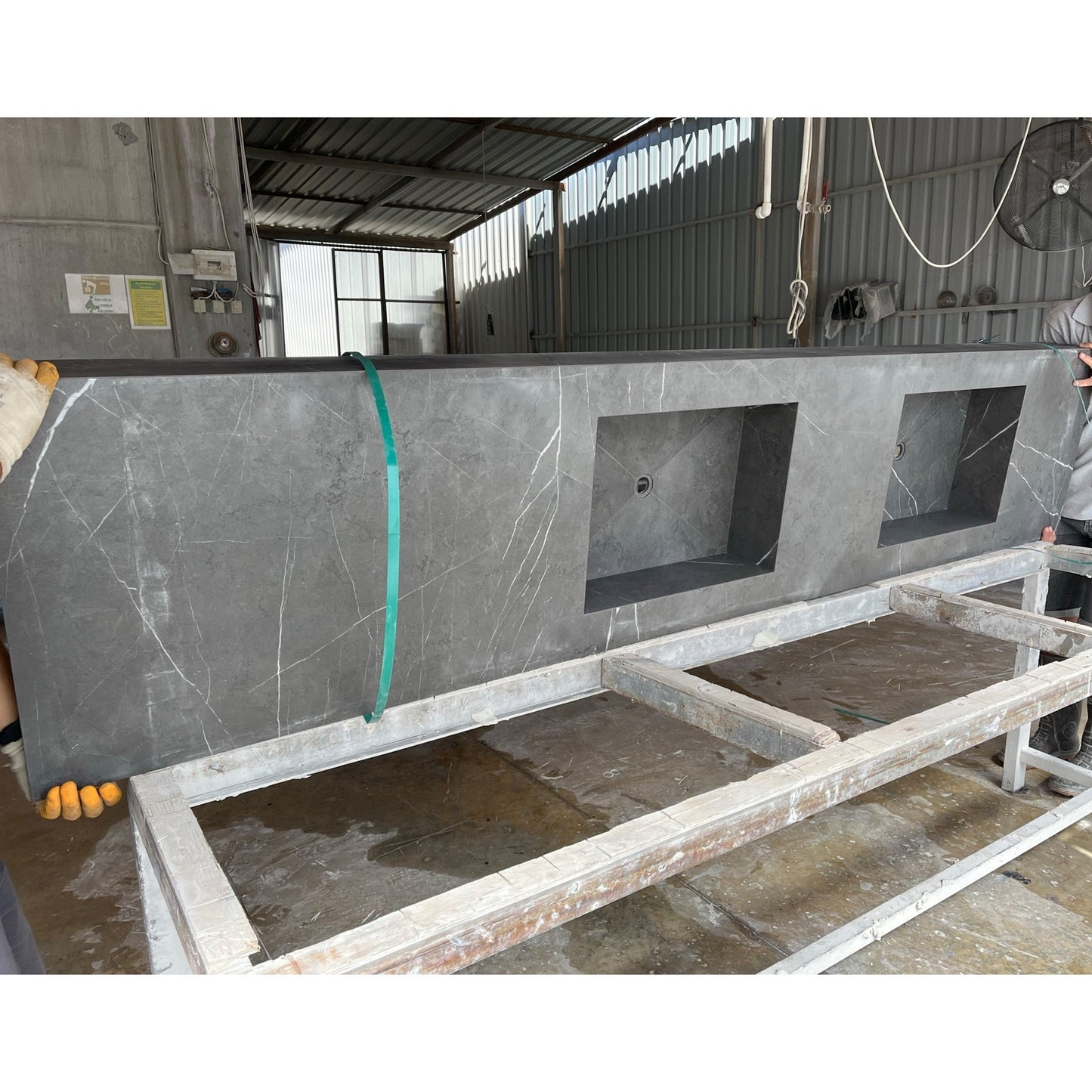 Engineered Porcelain Pietra Grey Handcrafted Wall Double Sink