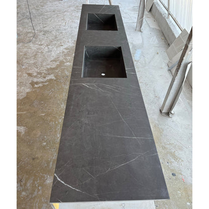 Engineered Porcelain Pietra Grey Handcrafted Wall Double Sink