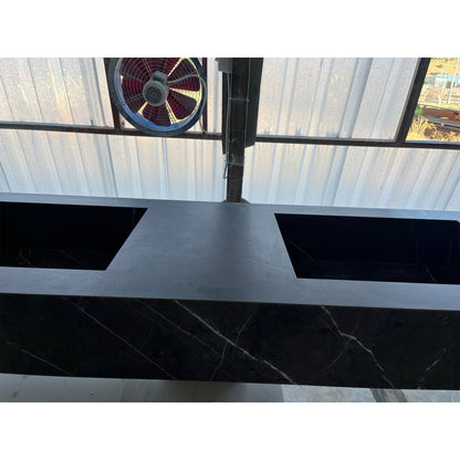 Engineered Porcelain Pietra Grey Handcrafted Wall Double Sink