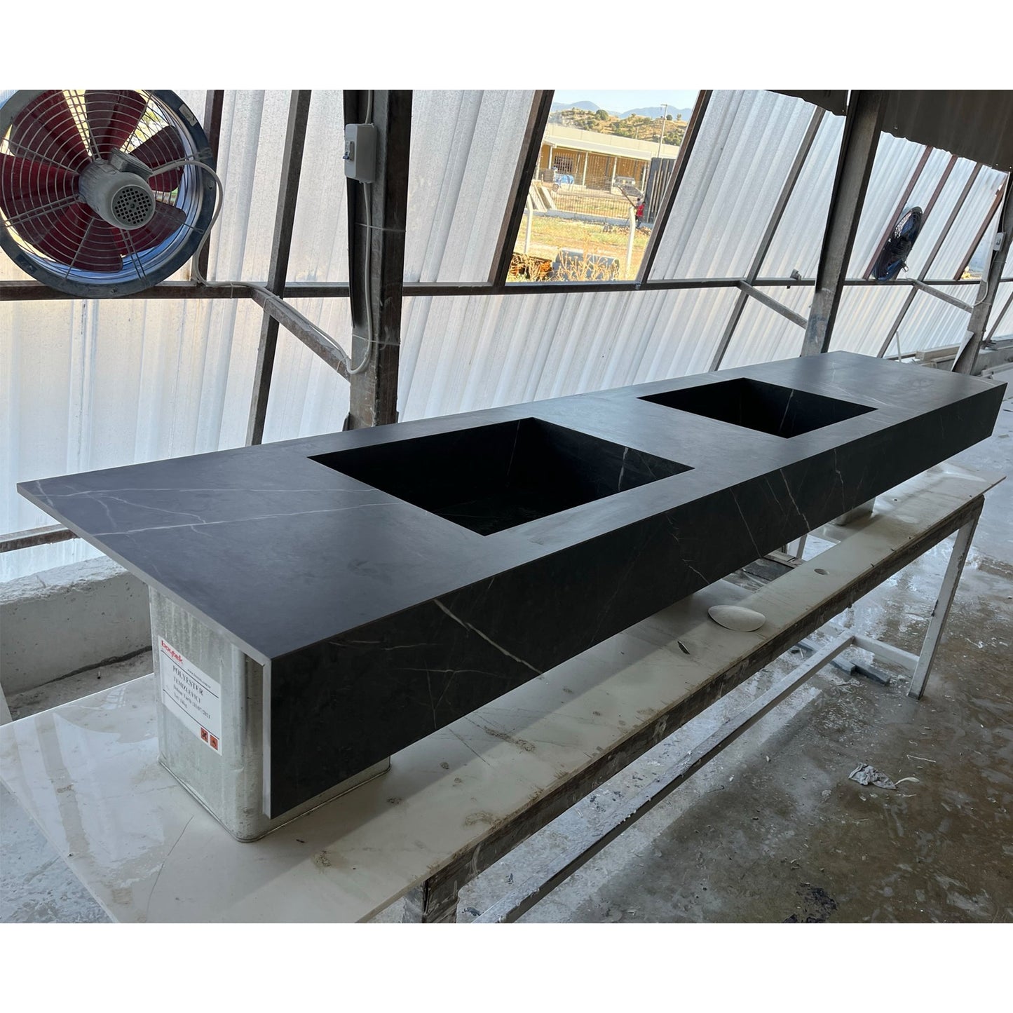 Engineered Porcelain Pietra Grey Handcrafted Wall Double Sink