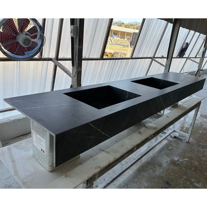 Engineered Porcelain Pietra Grey Handcrafted Wall Double Sink