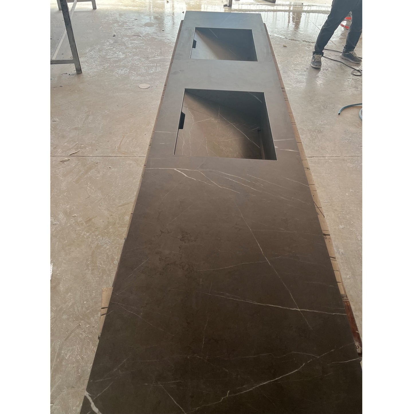 Engineered Porcelain Pietra Grey Handcrafted Wall Double Sink