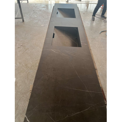 Engineered Porcelain Pietra Grey Handcrafted Wall Double Sink