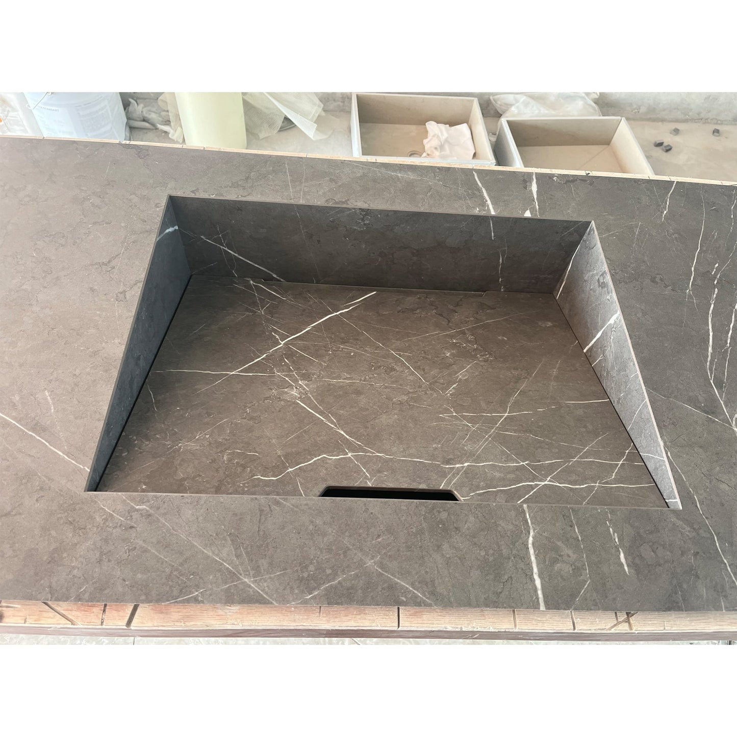 Engineered Porcelain Pietra Grey Handcrafted Wall Double Sink
