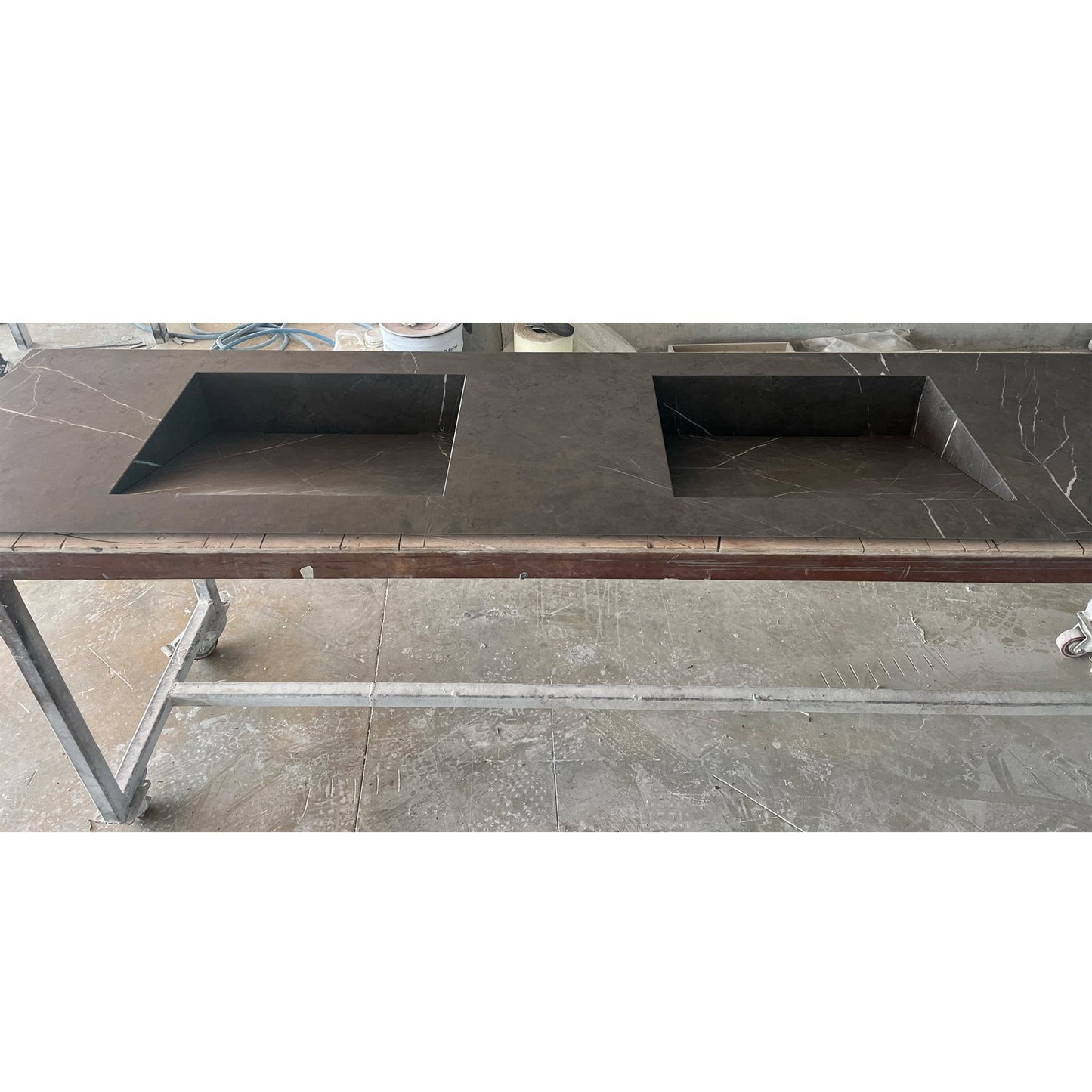Engineered Porcelain Pietra Grey Handcrafted Wall Double Sink