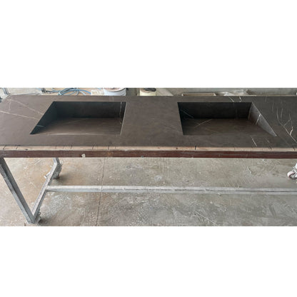 Engineered Porcelain Pietra Grey Handcrafted Wall Double Sink
