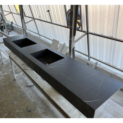 Engineered Porcelain Pietra Grey Handcrafted Wall Double Sink