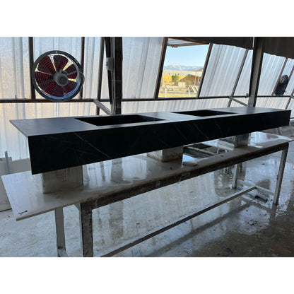 Engineered Porcelain Pietra Grey Handcrafted Wall Double Sink