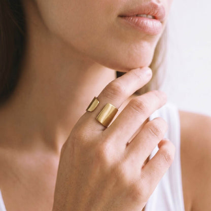 Adjustable Wide Band Brass Cuff Ring | Penda