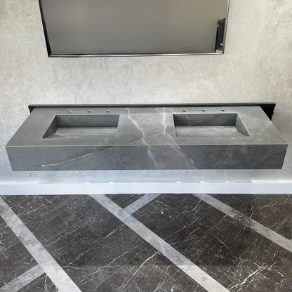 Armani Grey Engineered Porcelain Double Sink Handcrafted with Modern Marble Aesthetics