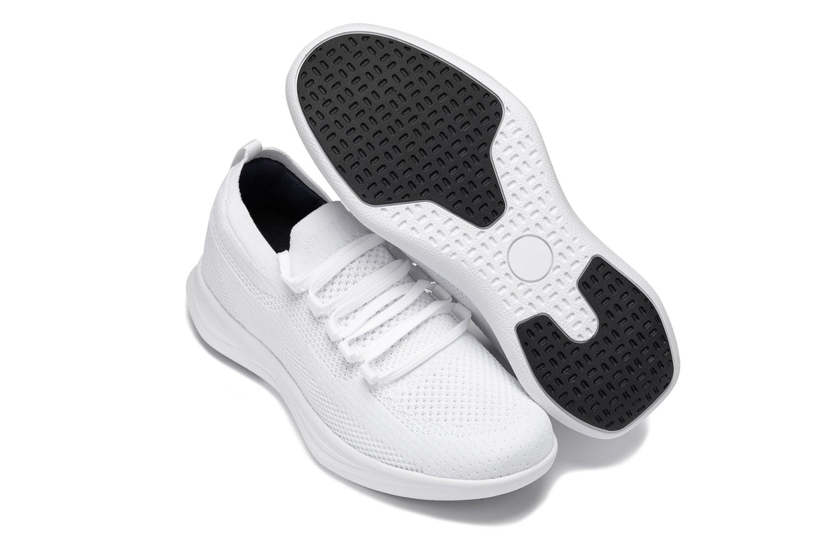 CALTO - QA061 - 2.4 Inches Taller (White/White Sole) - Lightweight Knitted Sneakers