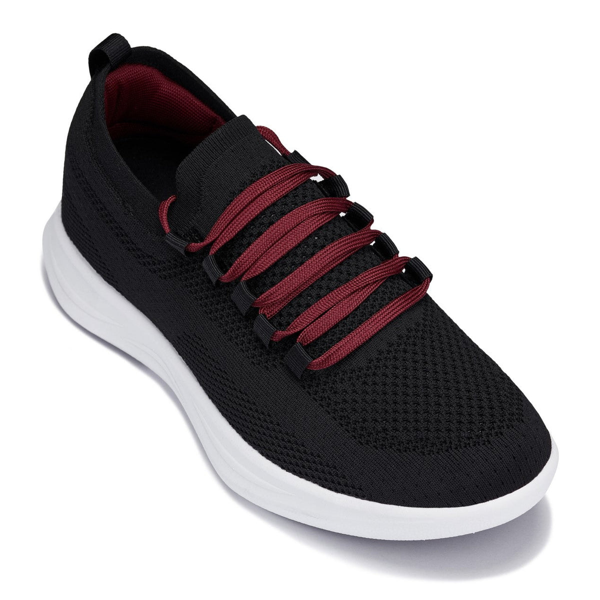 CALTO - QA064 - 2.4 Inches Taller (Black/Red/White Sole) - Lightweight Knitted Sneakers