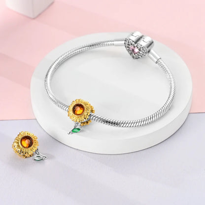 Golden Sunflower Leopard Poodle Charms Beads Fit Bracelet Nacklace Jewelry DIY Gifts For Women