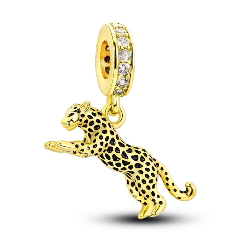 Golden Sunflower Leopard Poodle Charms Beads Fit Bracelet Nacklace Jewelry DIY Gifts For Women