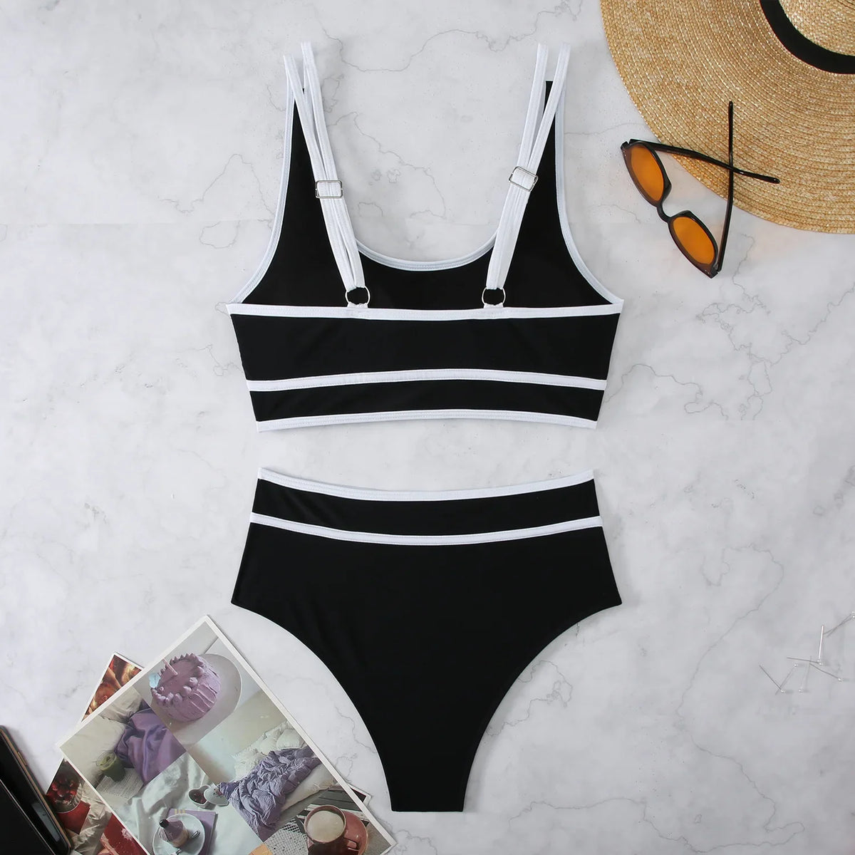 Contrast Binding Bandeau Bikinis 2024 Women Sexy Thong Swimsuit Push Up Swimwear Female Bathing Suit Swimming Summer Beachwear
