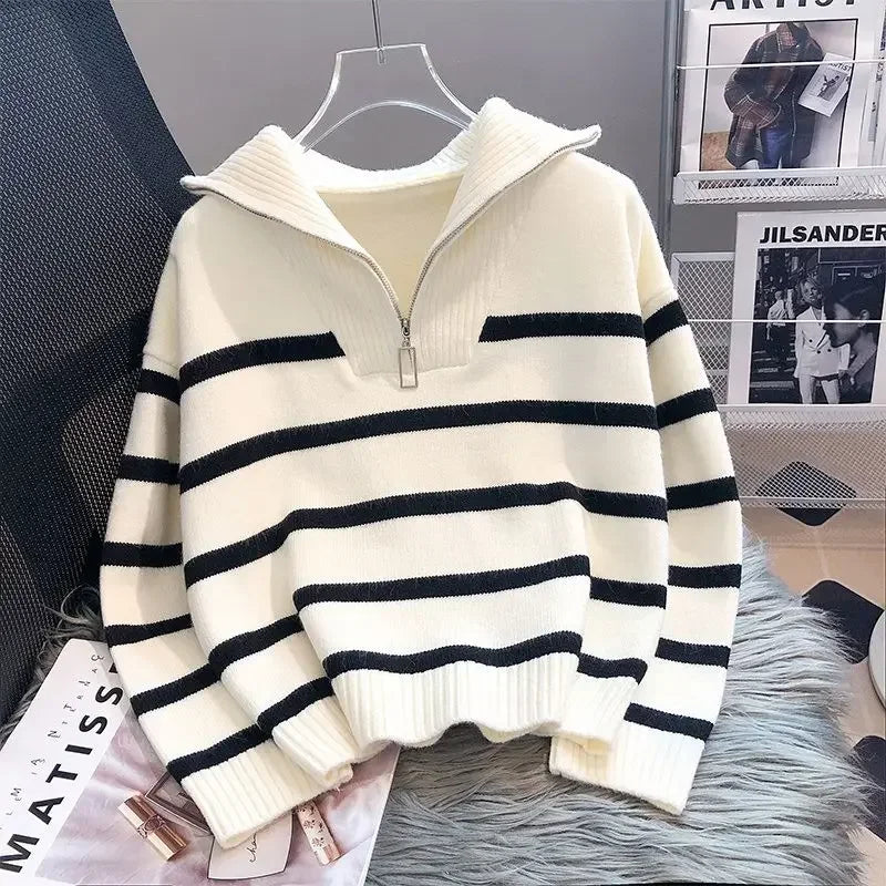 Sweater pullover women Spring and Autumn underwear 2026 New zipper stripe underlay short style popular premium sweater female