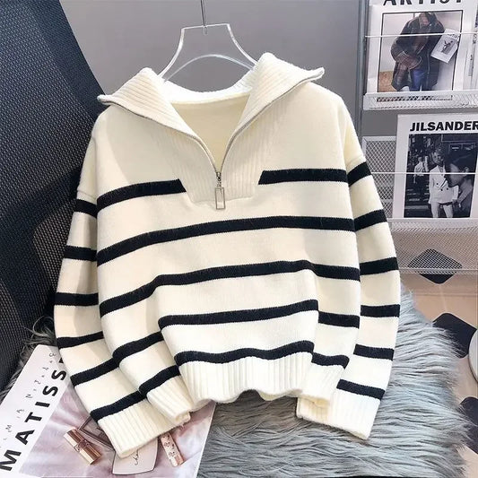 Sweater pullover women Spring and Autumn underwear 2026 New zipper stripe underlay short style popular premium sweater female
