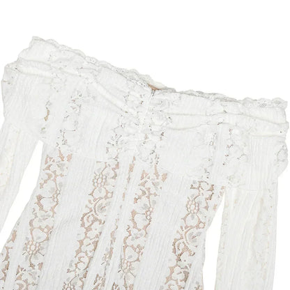Oligai Lace Slim Mini Dress for Women Off The Shoulder Sexy Long Sleeves Club Party Dresses Bodycon Elegant Autumn Dress