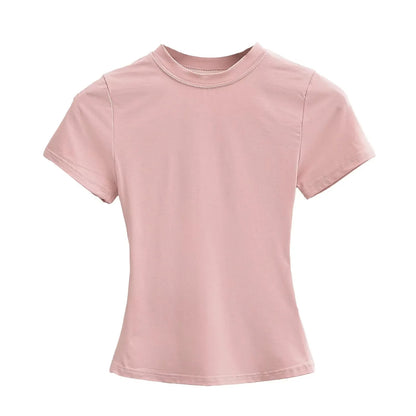 Slim Fit Solid Color Women's Casual T-shirt Short Sleeve Fashion Trend Y2K Top High Quality 2026 New Arrival