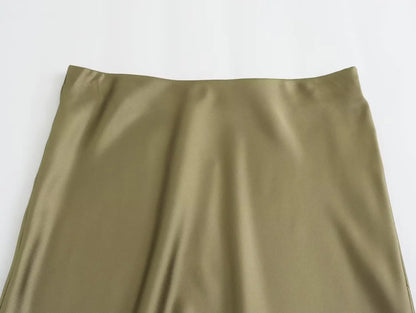 2026 New Women's European And American Style Fashion Silk Satin Texture High Waist Skirt Street Style Elegant Mid-length Skirt