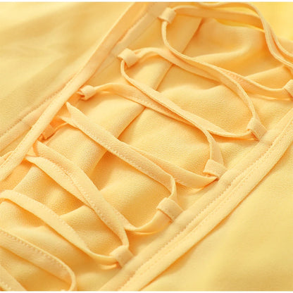 Elegant Yellow Strapless Pleated Dress Women Chic Sleeveless Waist Cinching Split Maxi Gowns Lady Evening Party Dresses 2026 New
